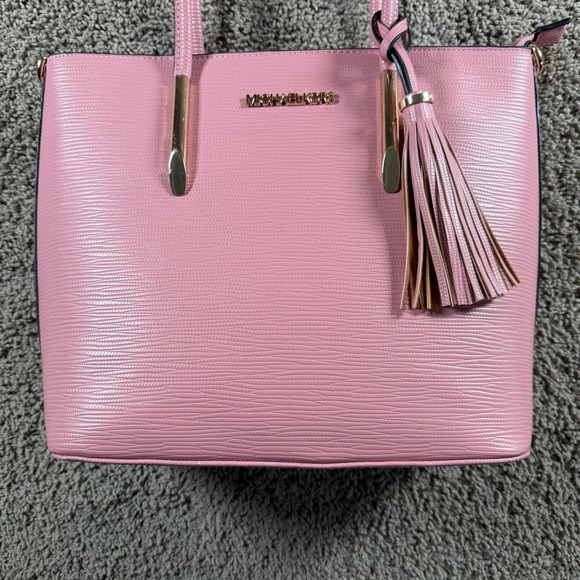 FAUX Michael Kors Pink Textured‎ Leather Tassel Tote Gold purse hand bag Barbie - Picture 2 of 8